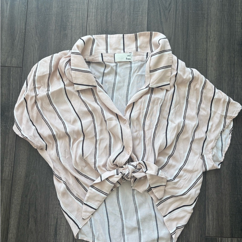 Wilfred Pink and Black Striped Button-Down Shirt